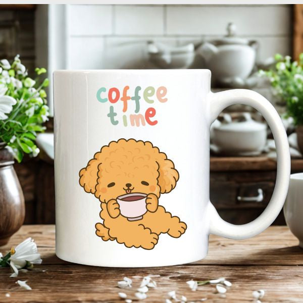 Taza de perrito tomando café