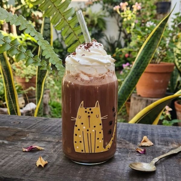 Vaso de cristal con diseño de gatito