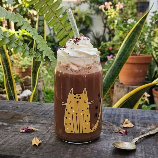 Vaso de cristal con diseño de gatito
