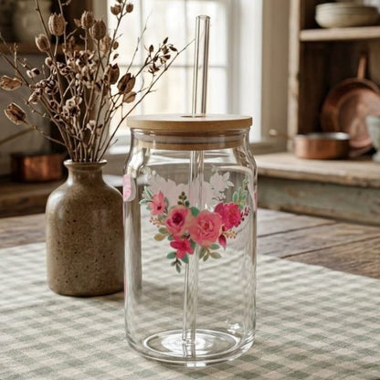 Vaso de cristal con diseño de rosas  coquette