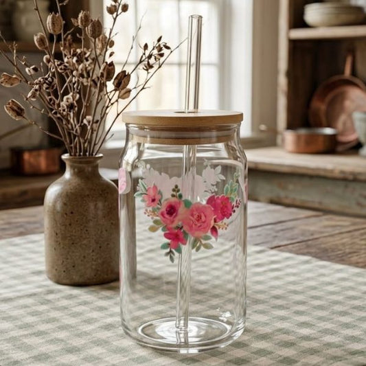Vaso de cristal con diseño de rosas  coquette