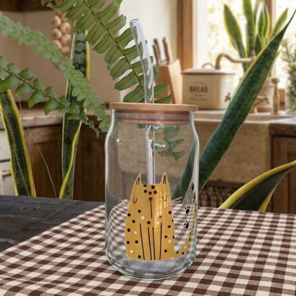 Vaso de cristal con diseño de gatito