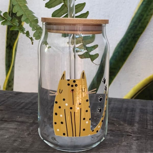 Vaso de cristal con diseño de gatito