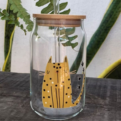 Vaso de cristal con diseño de gatito